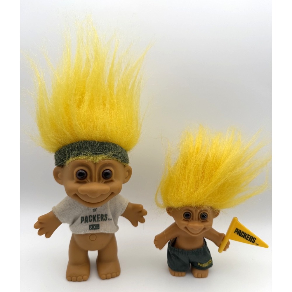 Set of 2 Green‎ Bay Packers - Russ NFL TROLLS Yellow Hair (VTG)
